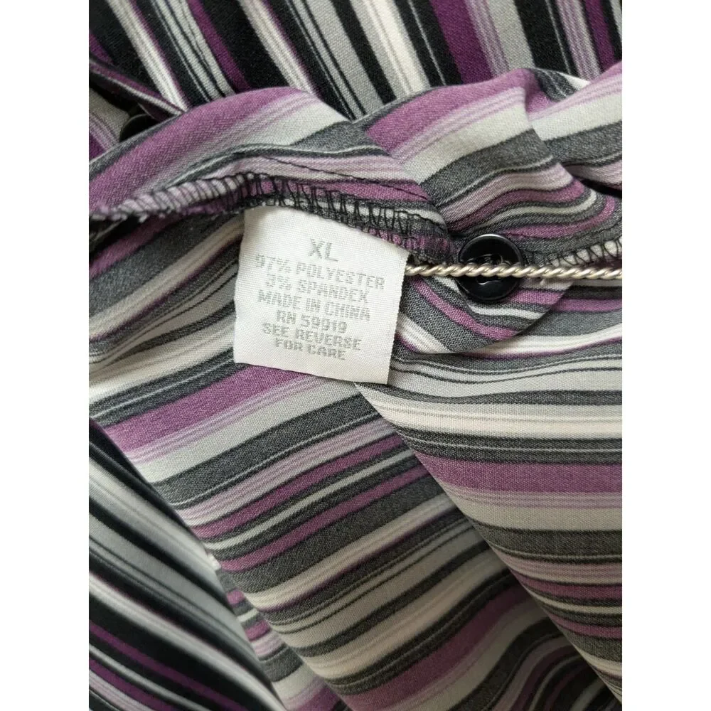 Dressbarn XL Striped Button-Down Blouse - Purple Black White - 90s/Y2K Era - Picture 7 of 8